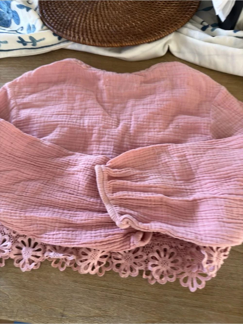 Zara Pink Crochet-Trim Button Front Top